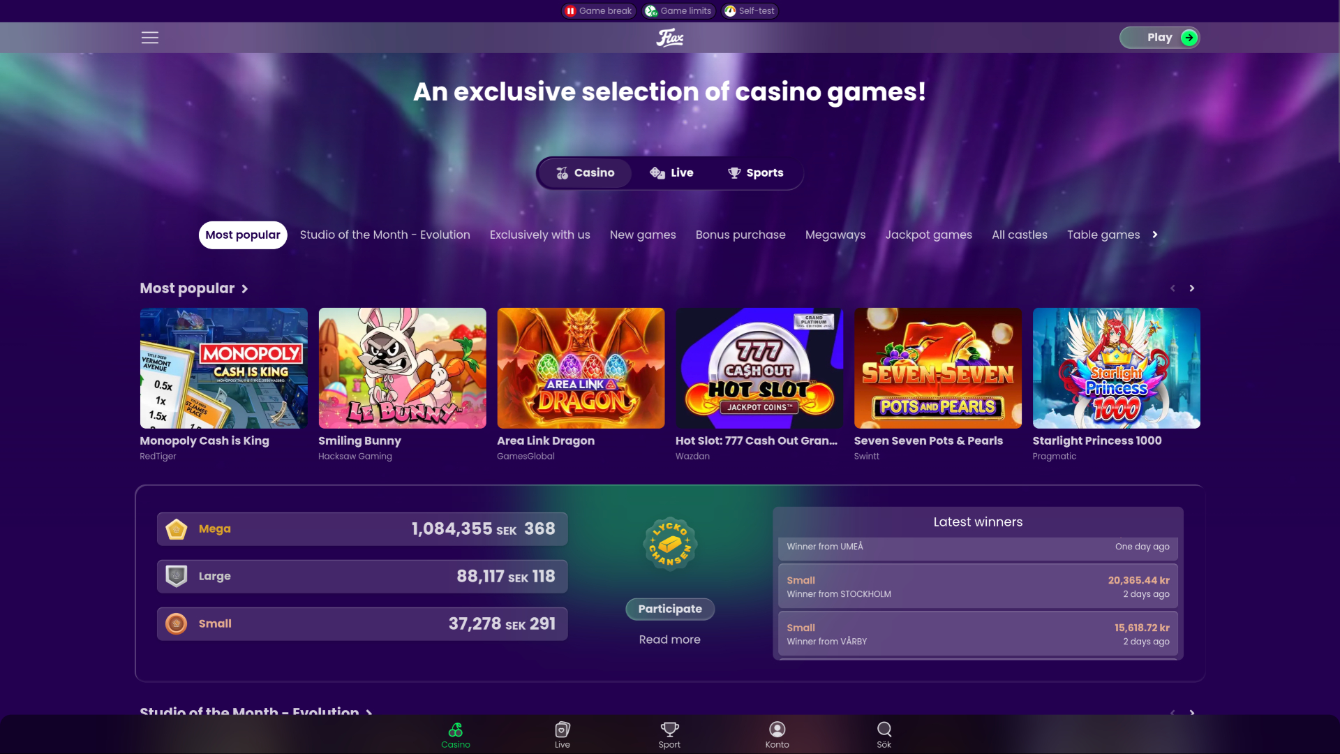 Jeux de casino Flax sur ordinateur
