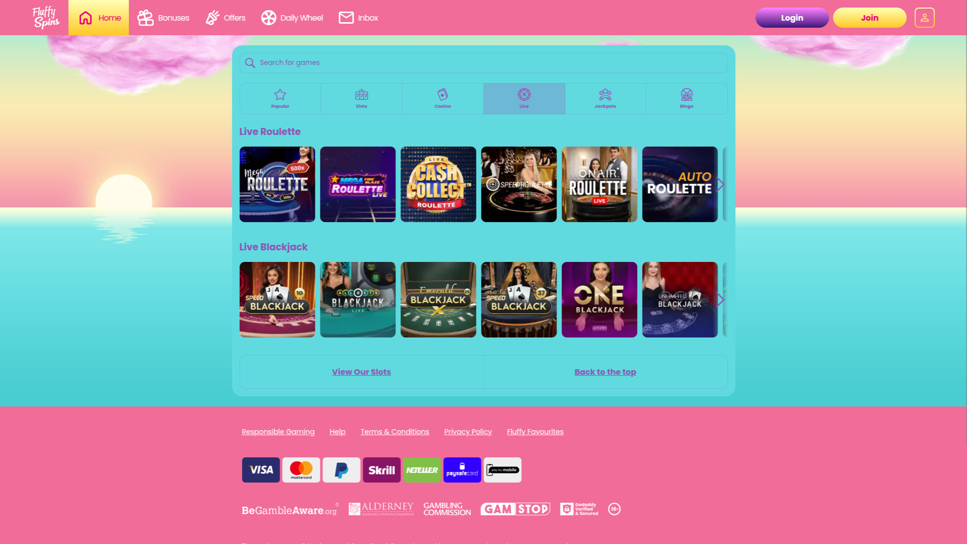 Fluffy Spins Casino Desktop-Live-Dealer