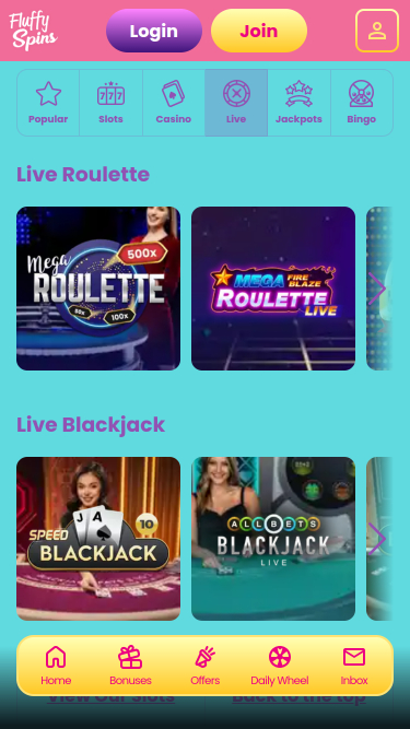 Fluffy Spins Casino Mobile-Live-Dealer