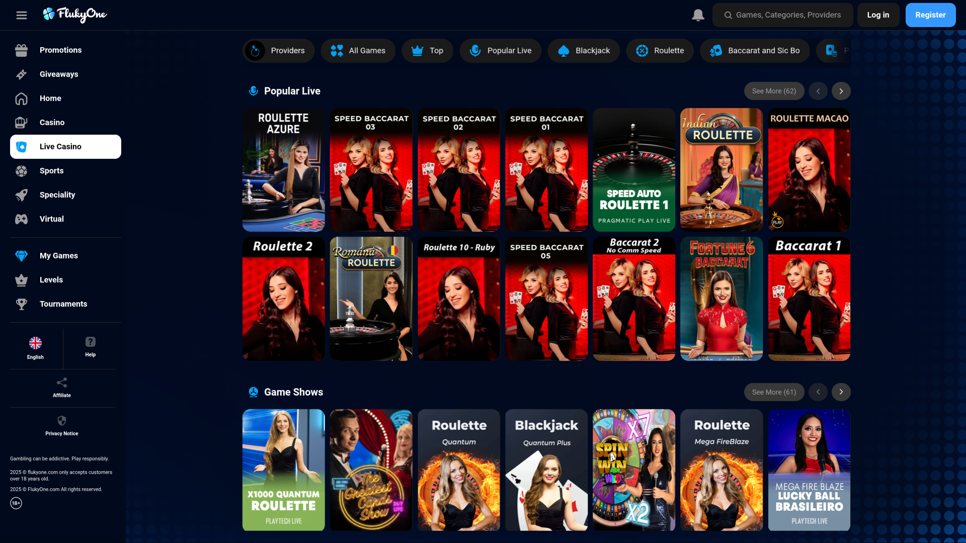 Croupier en direct de FlukyOne sur ordinateur