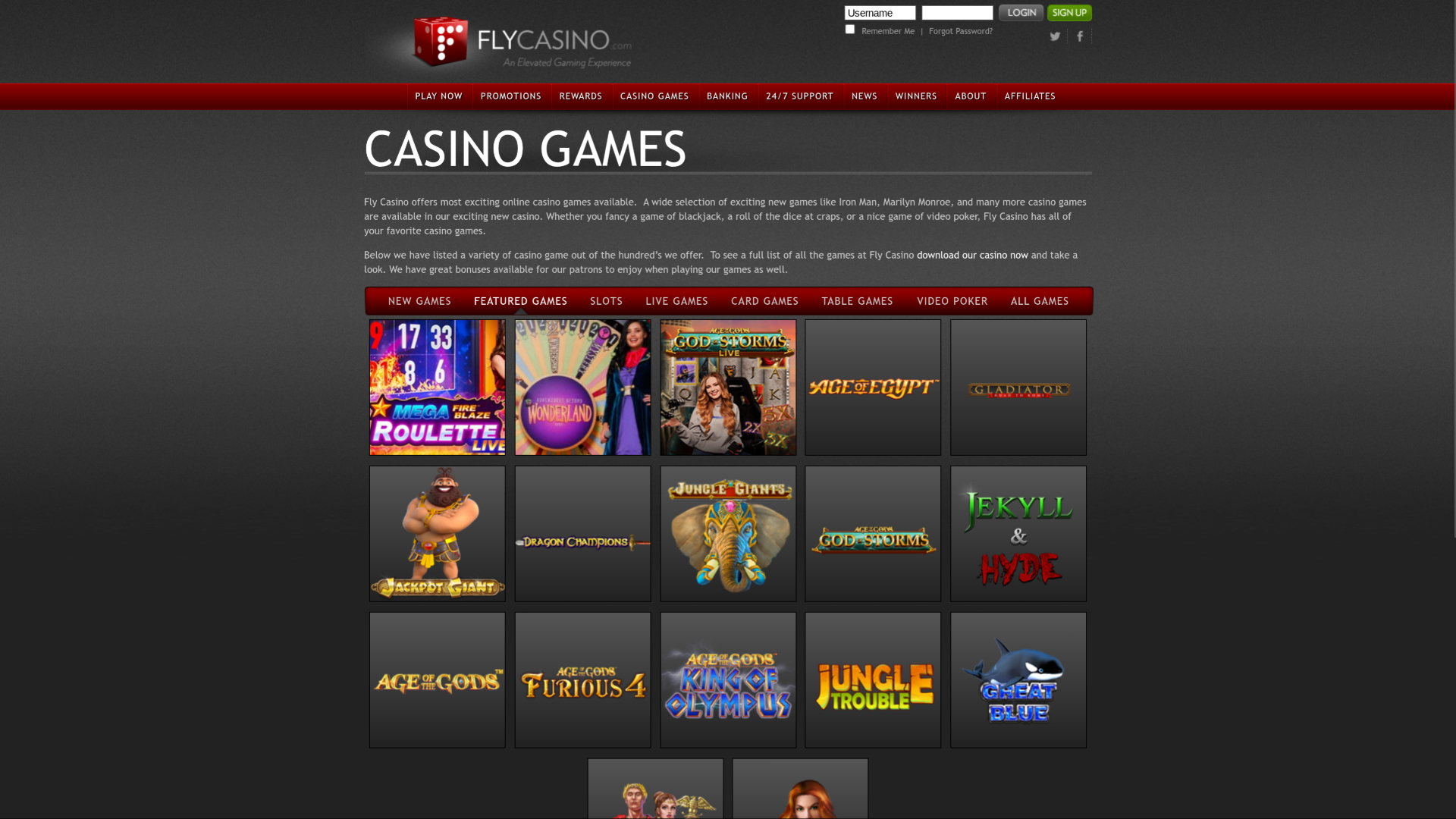 Jeux en vedette de Fly Casino pour ordinateur