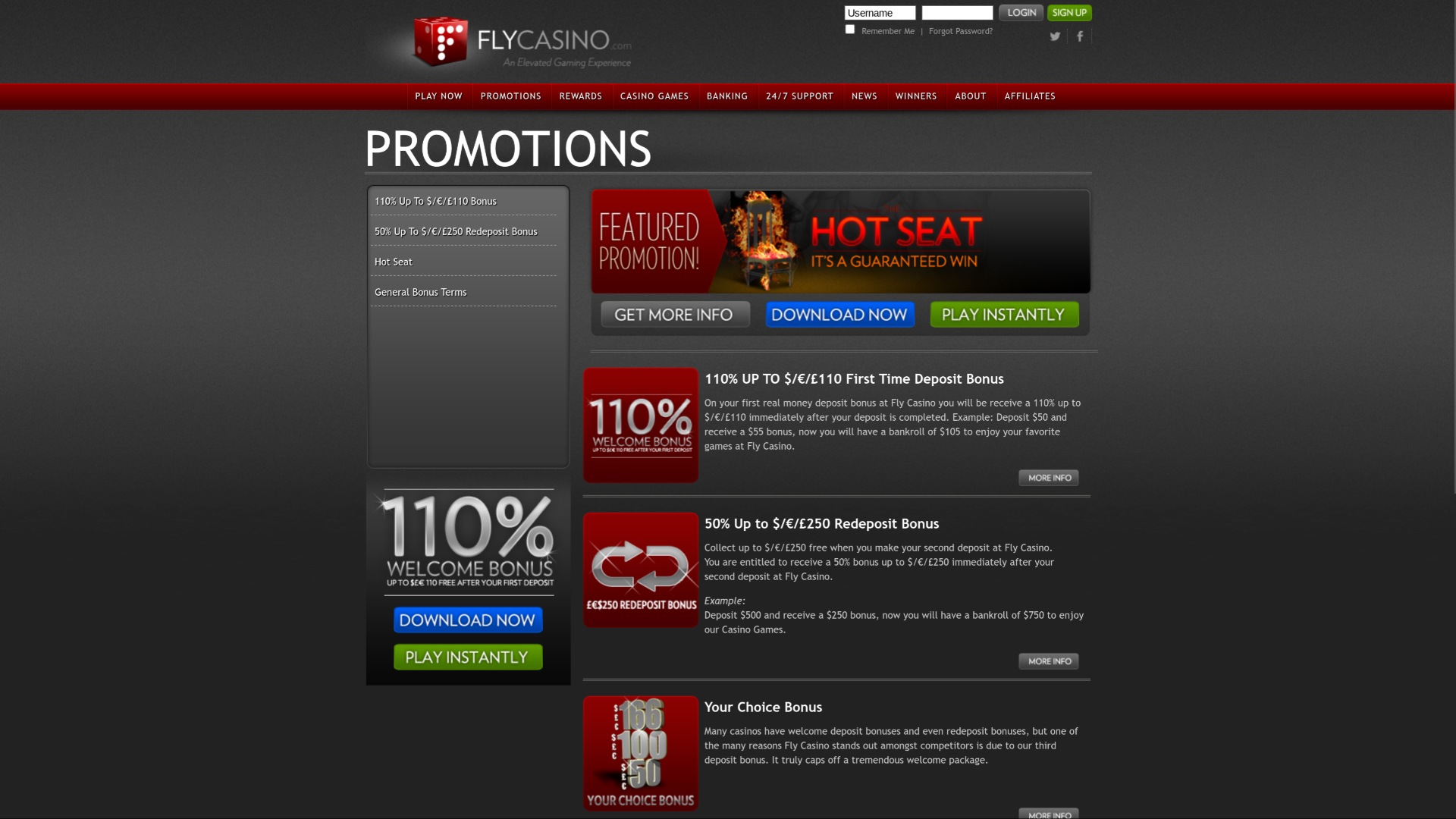 Promotions de Fly Casino pour ordinateur