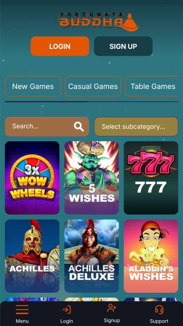 Página móvil de los juegos del casino Fortunate Buddha
