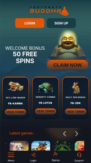 Página de inicio móvil del casino Fortunate Buddha