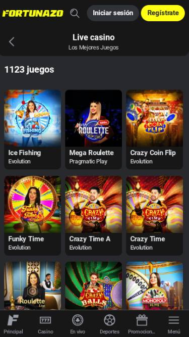 Capture d'écran de la page en direct du casino Fortunazo