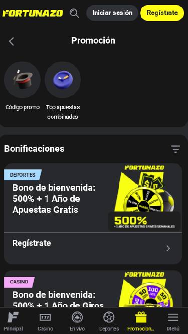 Capture d'écran de la page mobile des promotions du casino Fortunazo