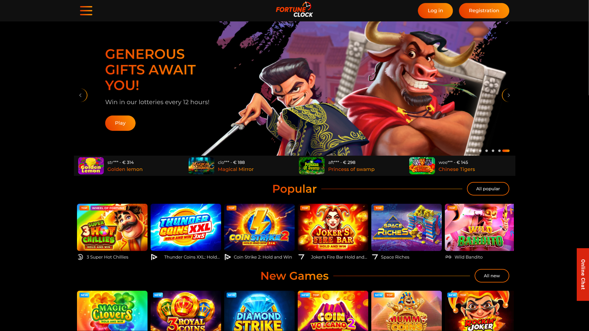 Page d’accueil Fortune Clock Casino Desktop