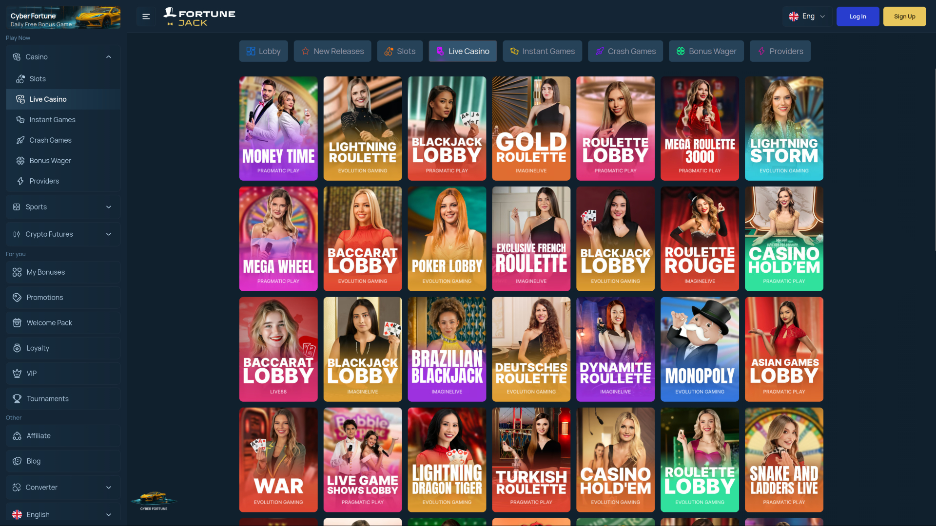 Jeux avec croupier en direct de Fortune Jack Casino sur ordinateur