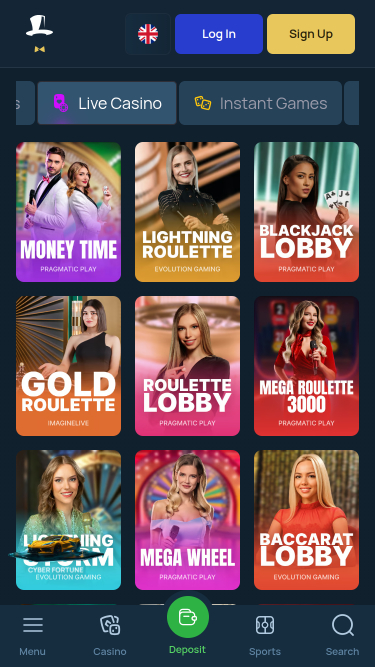 Jeux avec croupier en direct de Fortune Jack Casino sur mobile