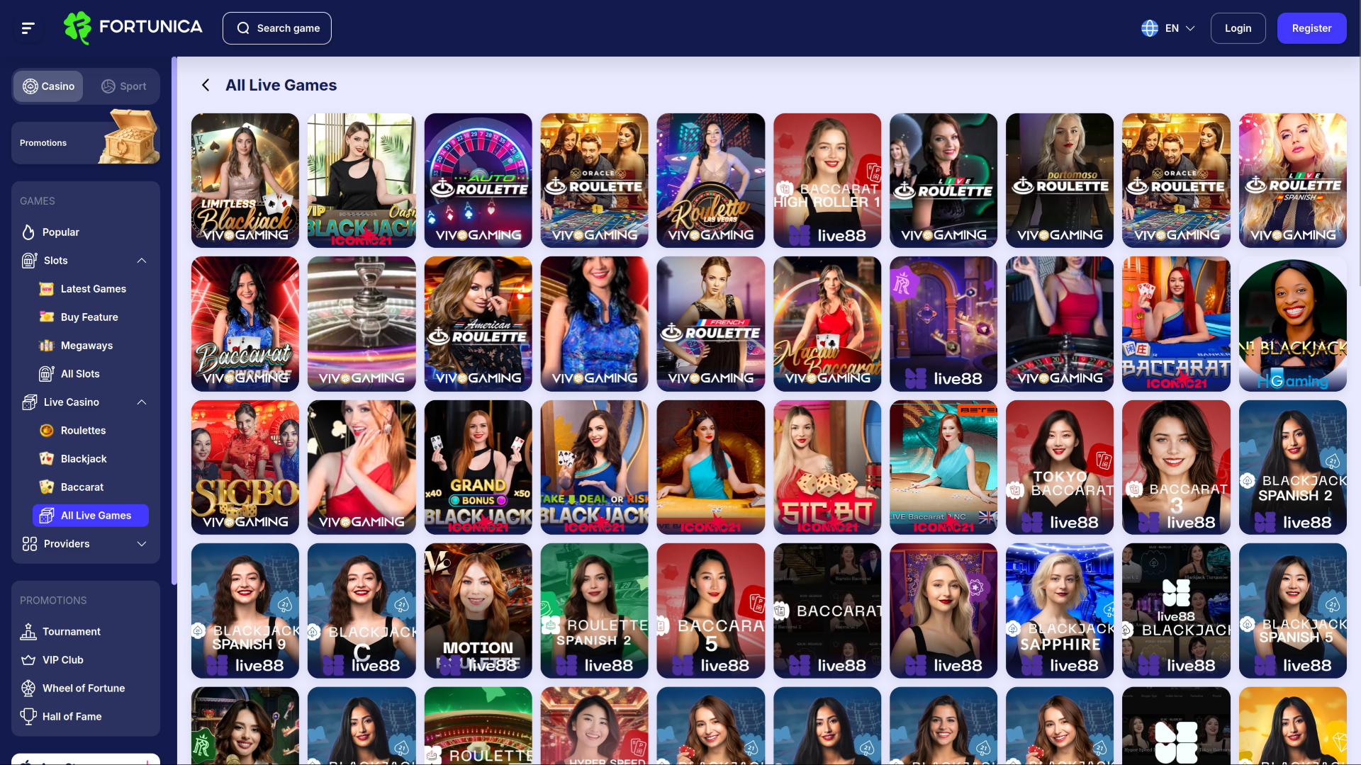 Fortunica Casino Desktop-Live-Dealer