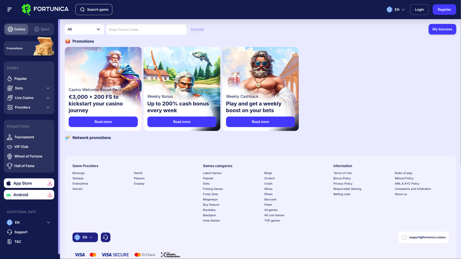 Fortunica Casino Desktop-Aktionen