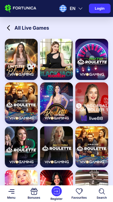 Fortunica Casino Mobile-Live-Dealer