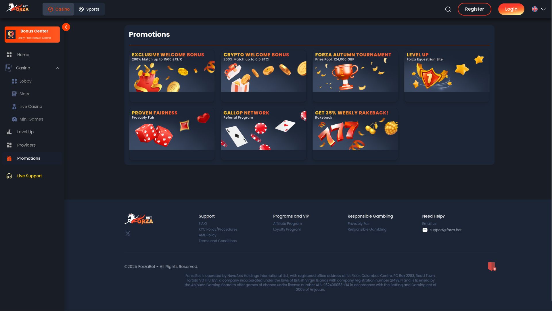 ForzaBet Casino Desktop Promotions