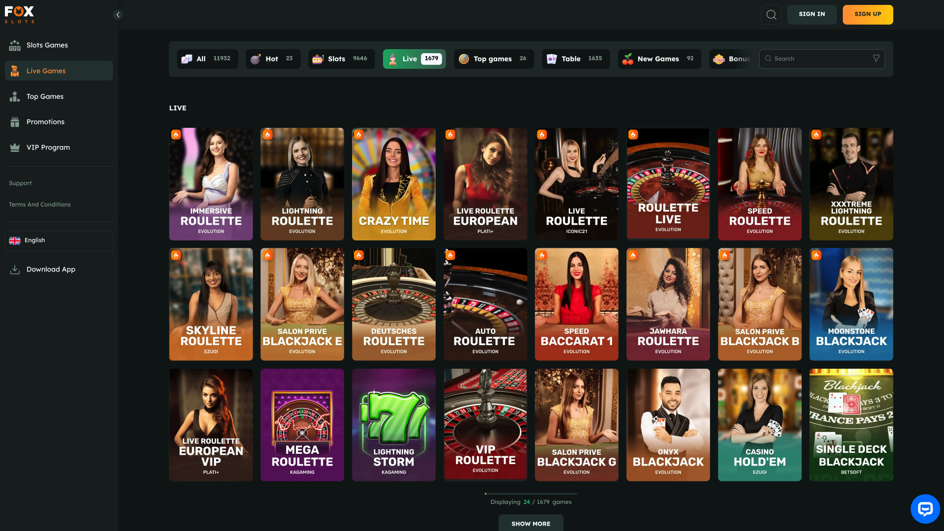 FoxSlots Casino Live Dealer