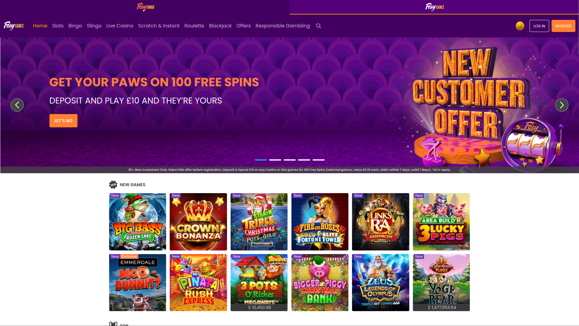 Foxy Games Casino Desktop-Startseite