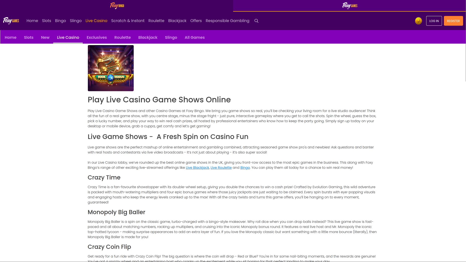 Foxy Games Casino Desktop-Live-Dealer