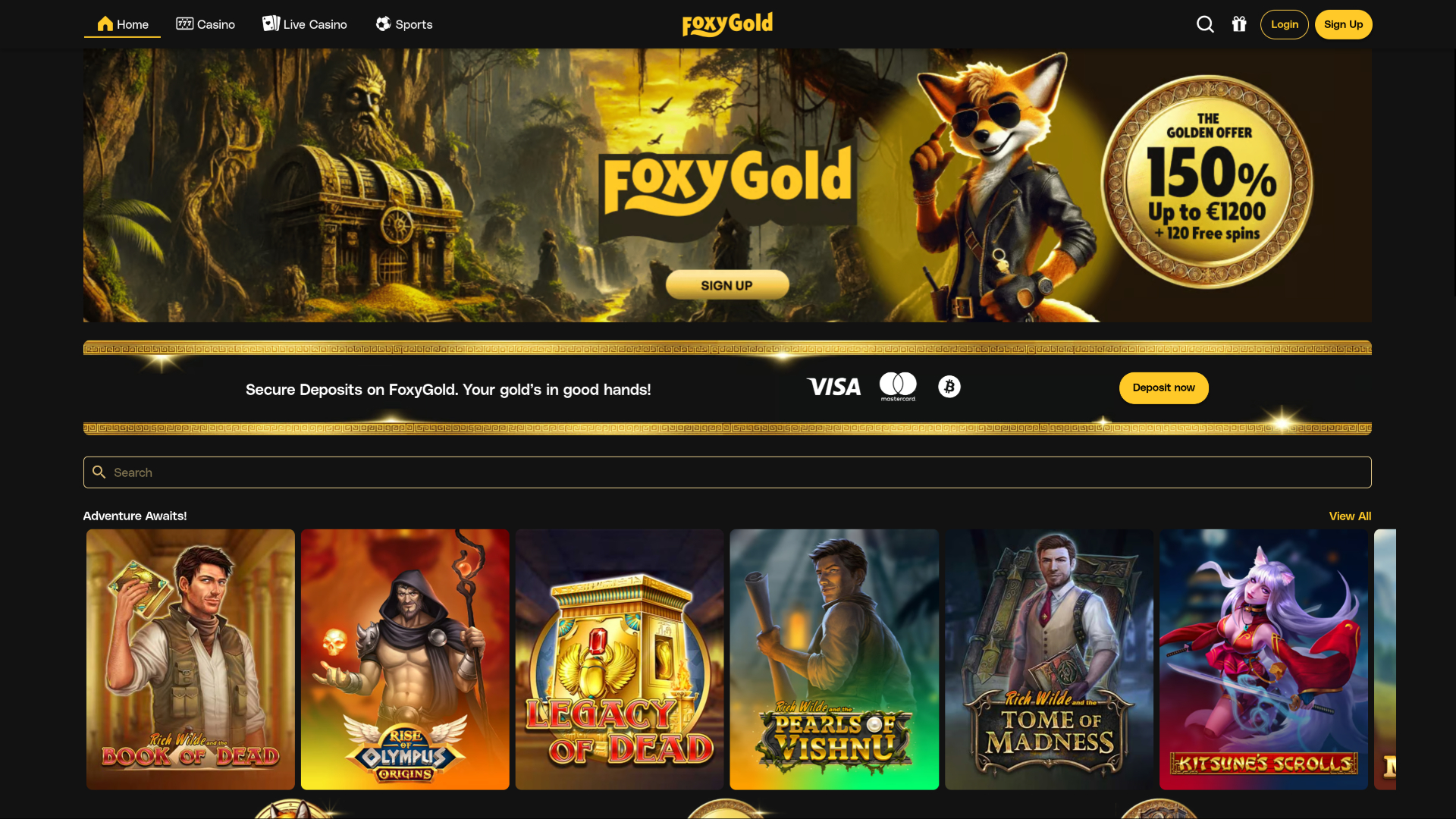 FoxyGold Casino Desktop-Startseite