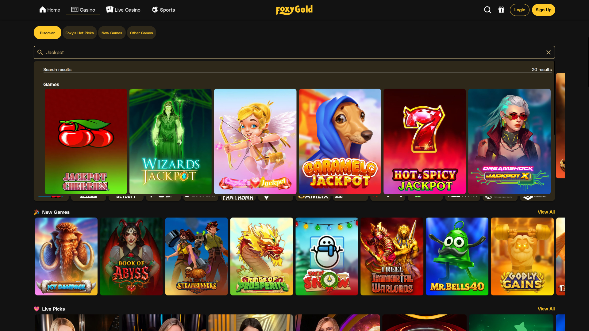 FoxyGold Casino Desktop-Jackpot