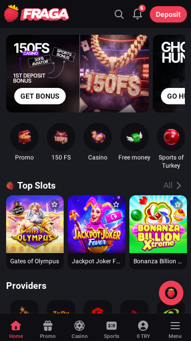 Page d'accueil mobile du casino Fragabet