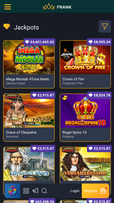 Jackpot mobile du casino Frank