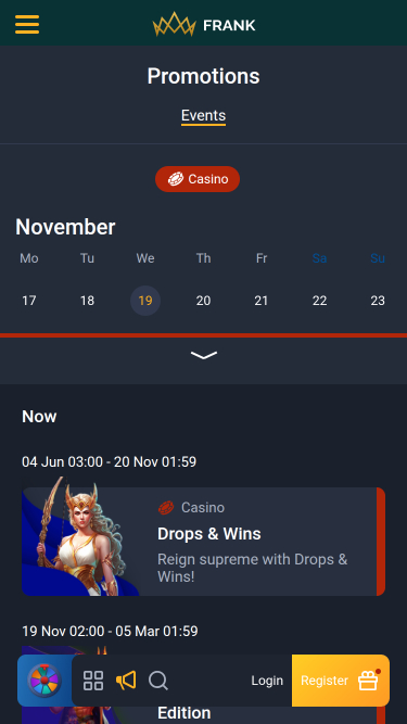 Promotions mobiles de Frank Casino