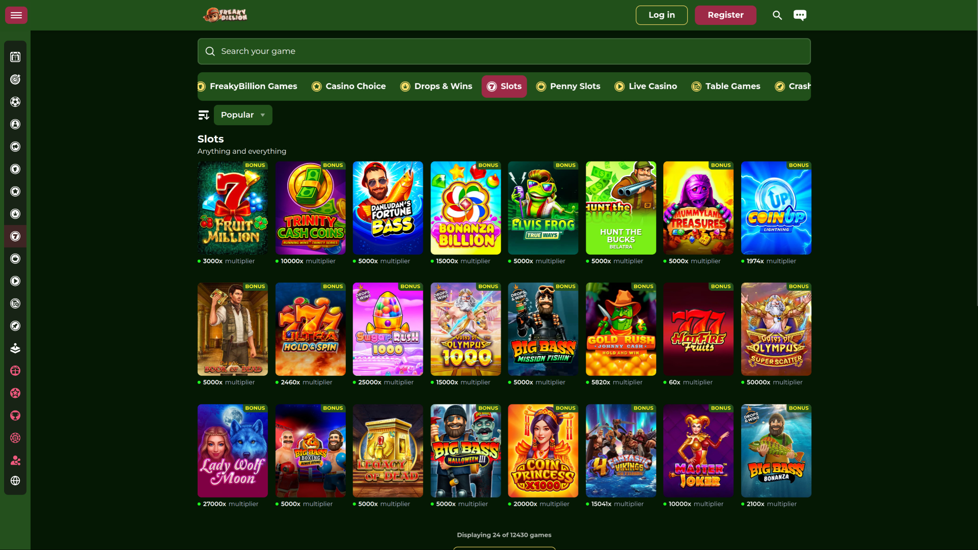 Jeux de casino FreakyBillion sur ordinateur