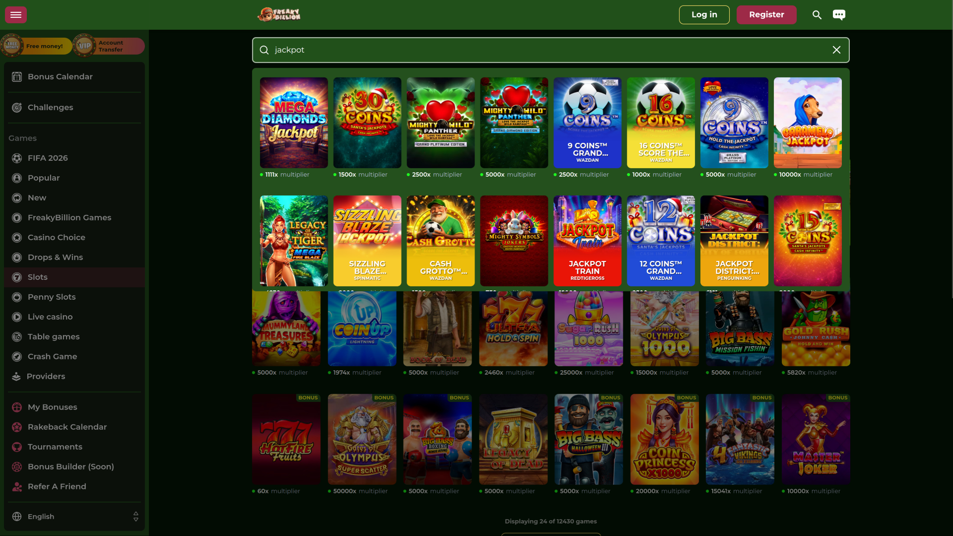 Jackpot du casino FreakyBillion sur ordinateur