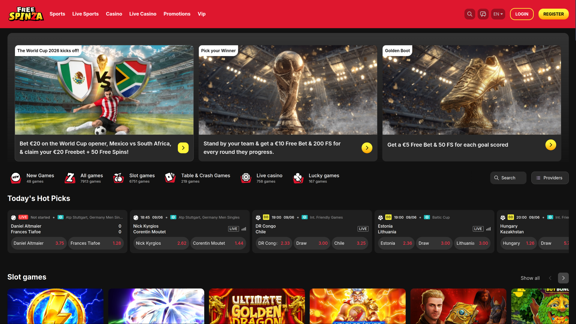 Page d'accueil gratuite du casino Spinza pour ordinateur