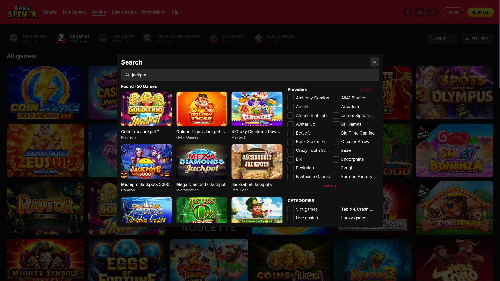 Jackpot gratuit du casino Spinza sur ordinateur