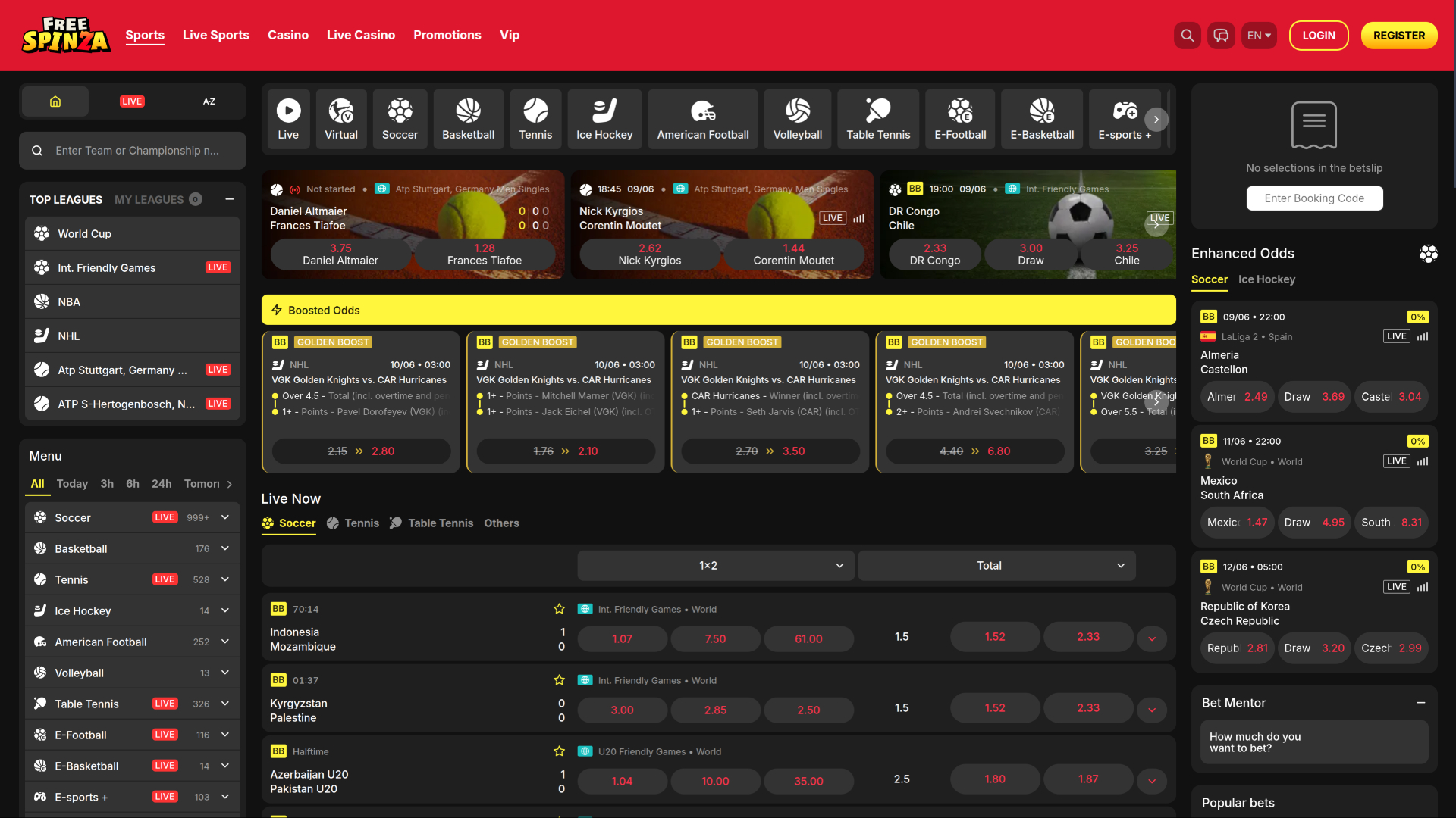 Sports gratuits sur ordinateur de Spinza Casino
