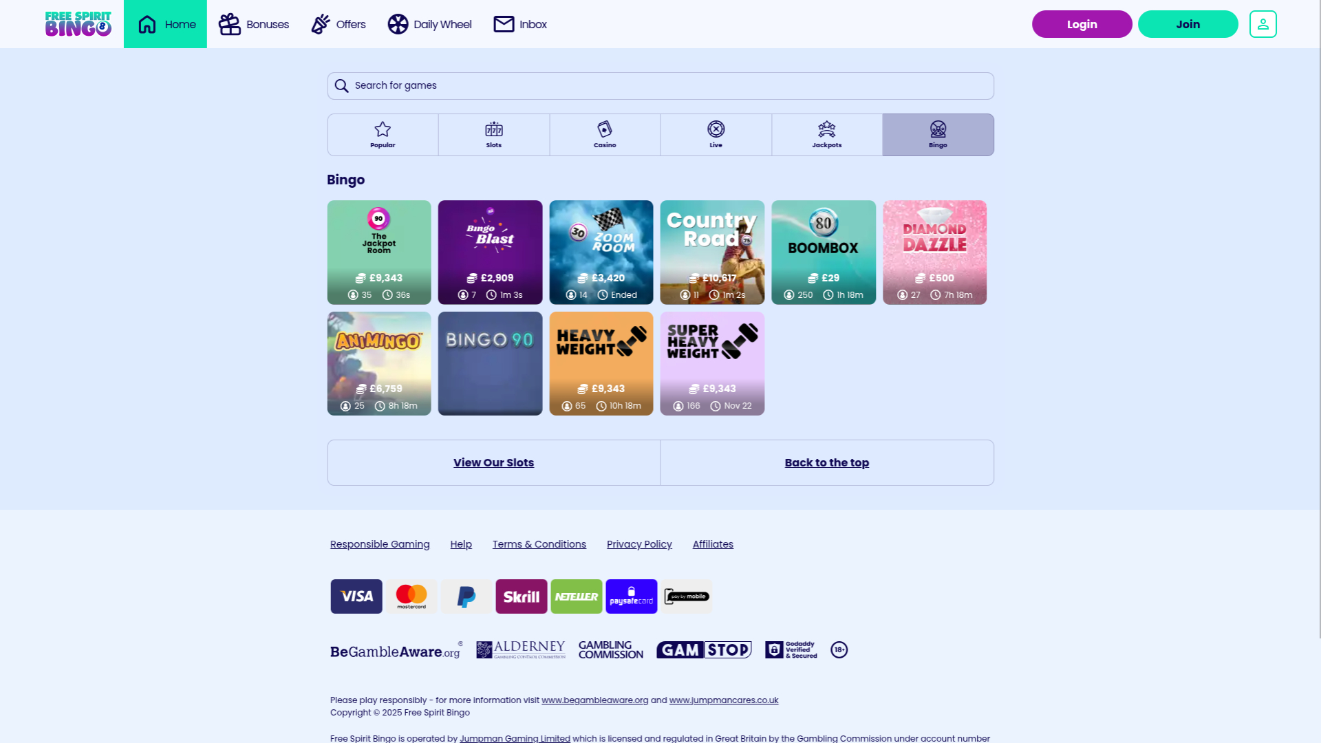 Bingo Free Spirit sur ordinateur