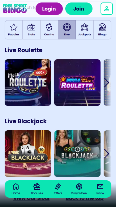 Free Spirit Bingo Mobile Croupier en direct