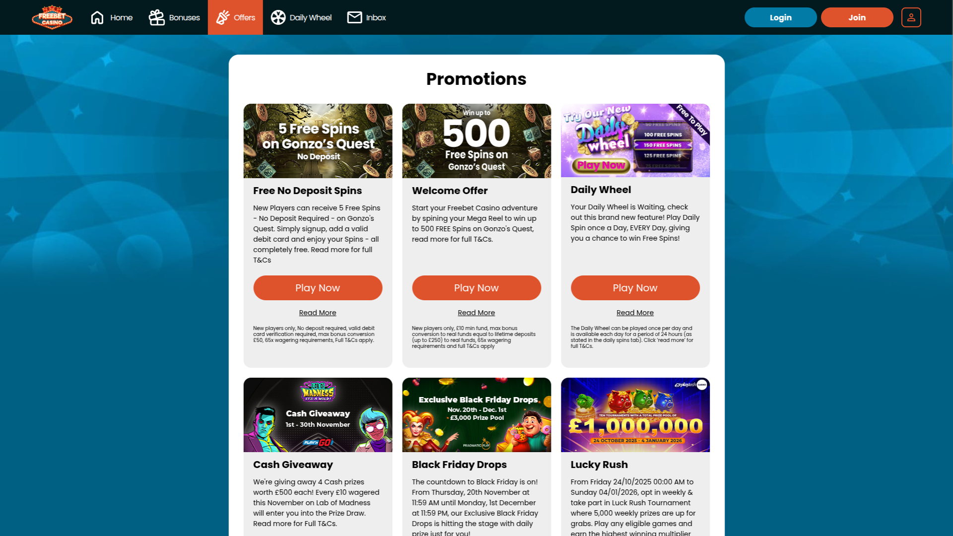 Promozioni desktop di Freebet Casino