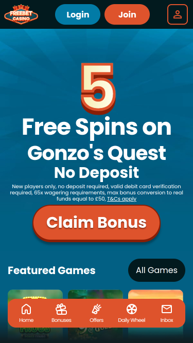 Homepage mobile di Freebet Casino