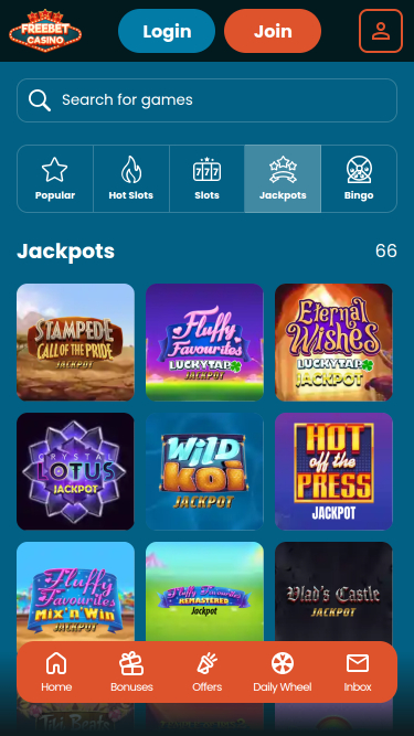 Jackpot mobile del casinò Freebet