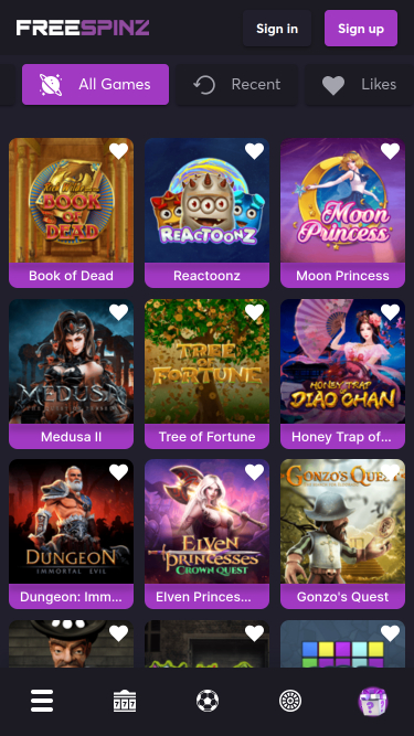 Giochi per dispositivi mobili di Freespinz Casino