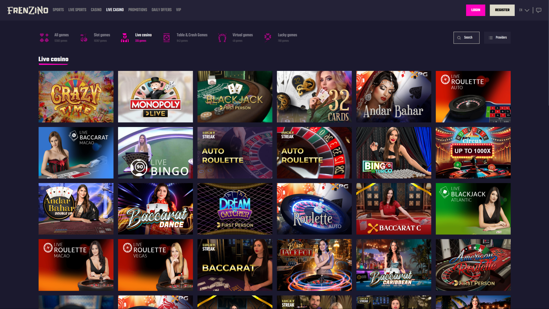 Frenzino Casino Desktop Live Dealer