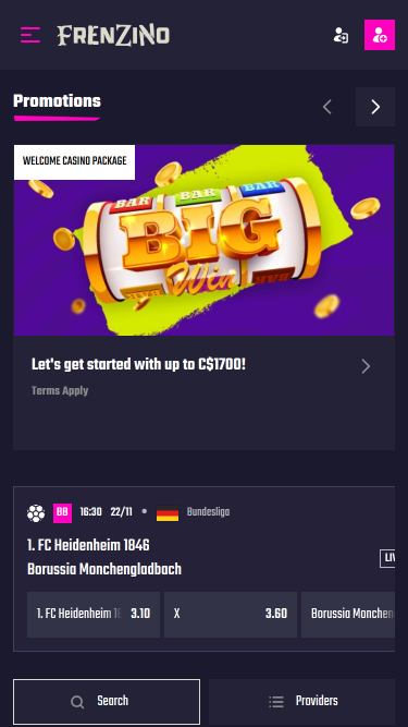 Домашн яя страница мобильного казино Frenzino