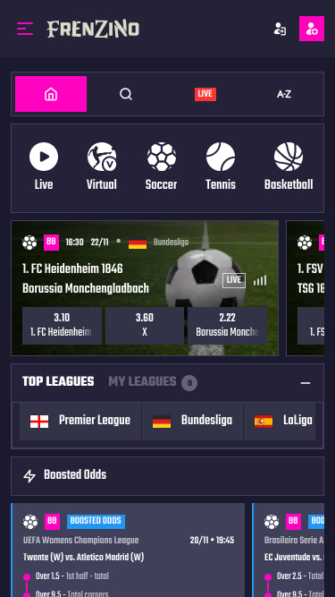 Мобильный спорт в казино Frenzino