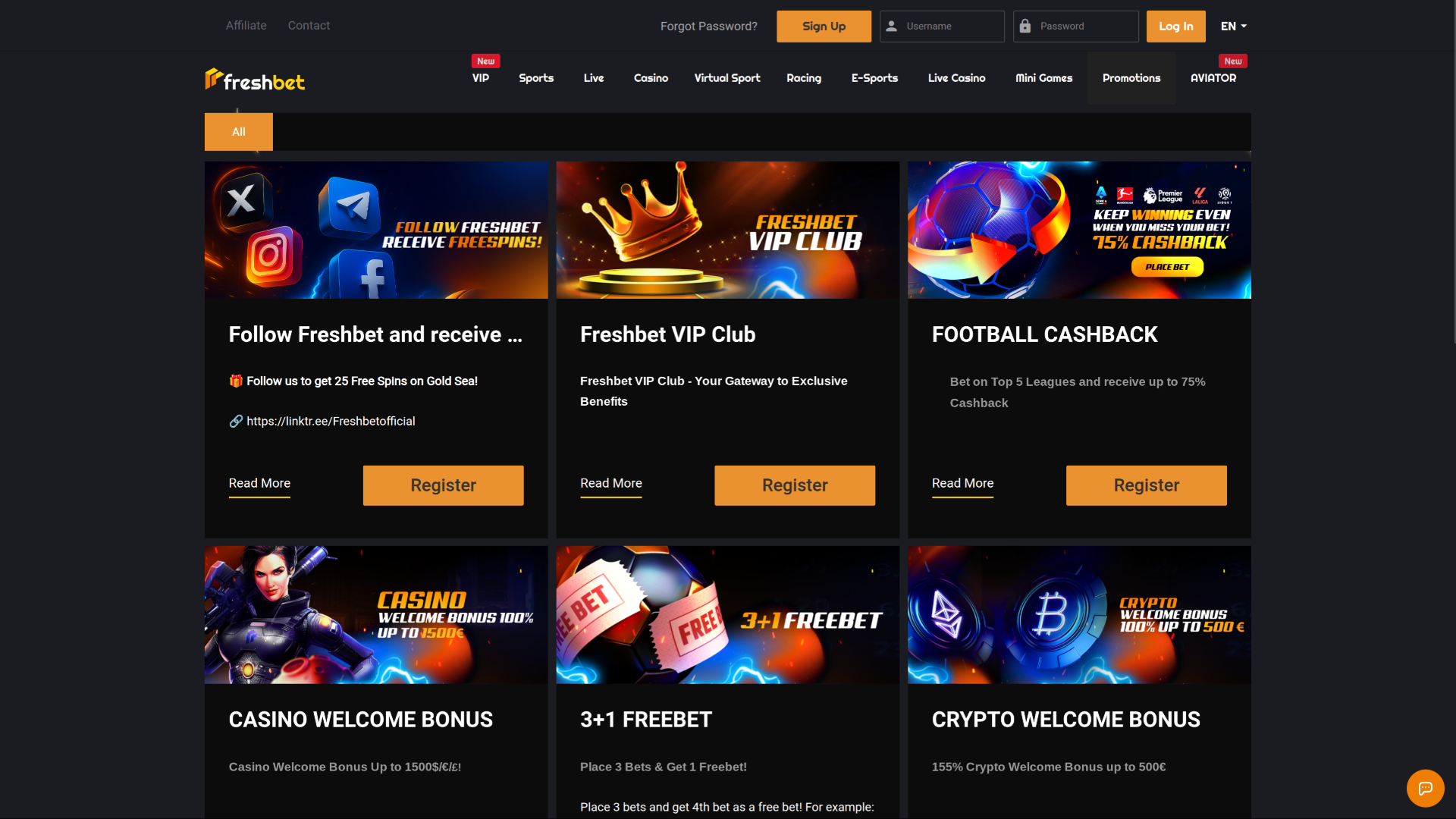 Promotions Fresh Bet Casino sur ordinateur