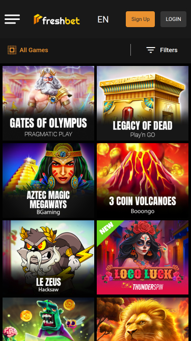 Jeux mobiles de Fresh Bet Casino