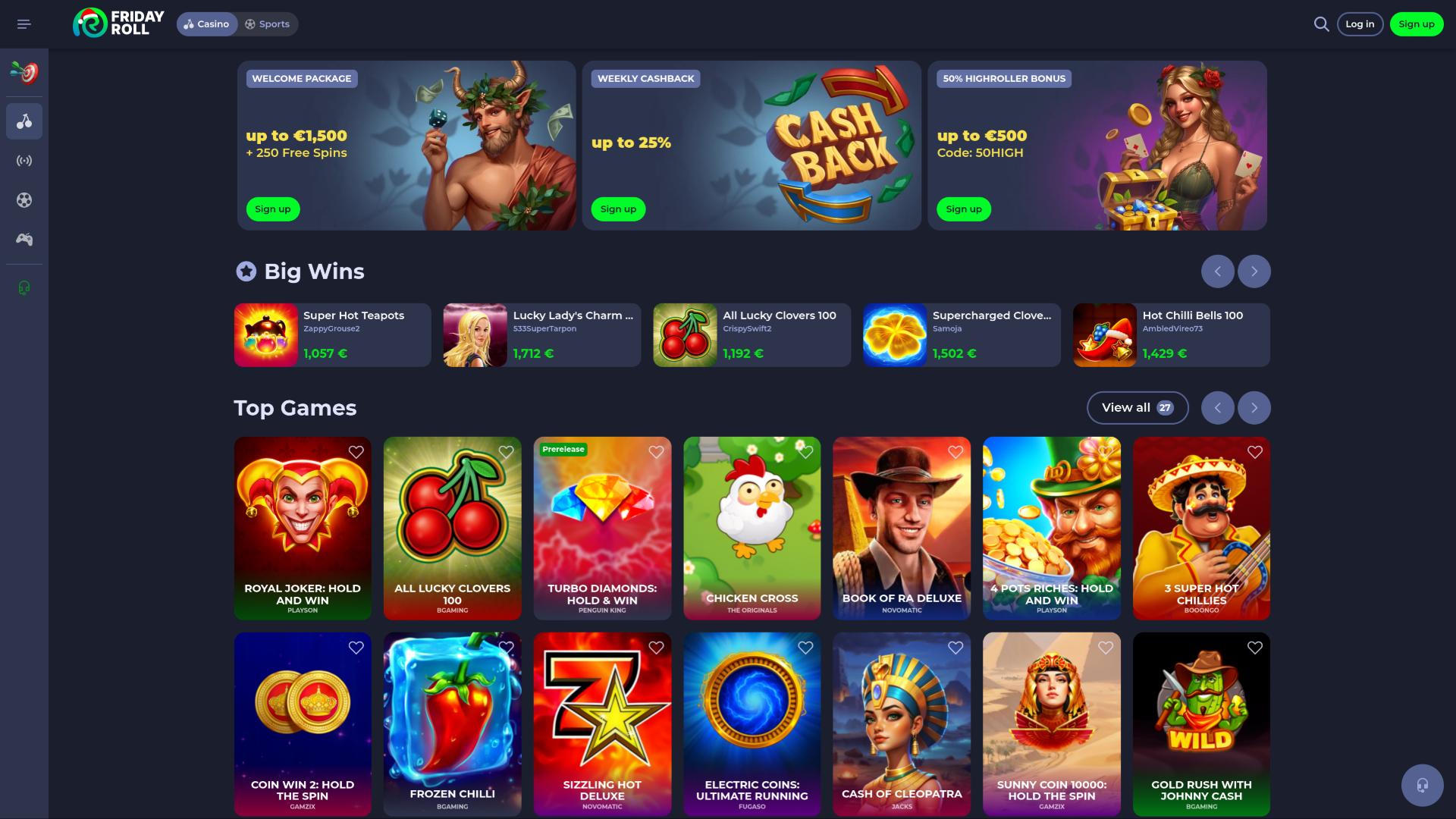 FridayRoll Casino Homepage