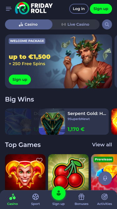 FridayRoll Casino mobile Homepage