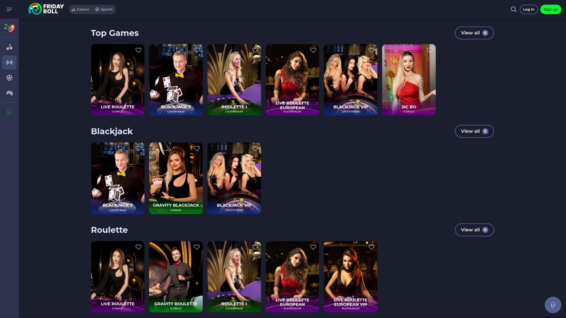 FridayRoll Casino Live-Dealer-Seite