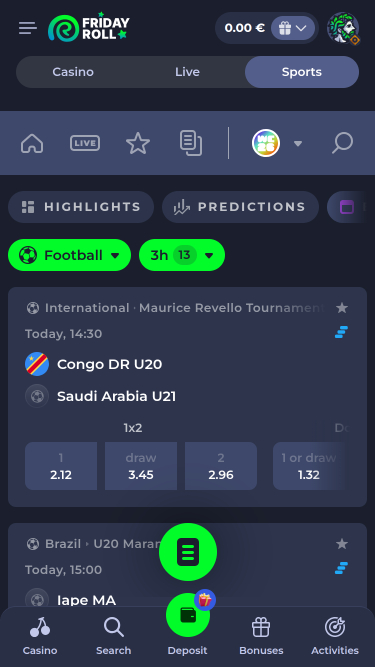 Casino FridayRoll pour les sports mobiles