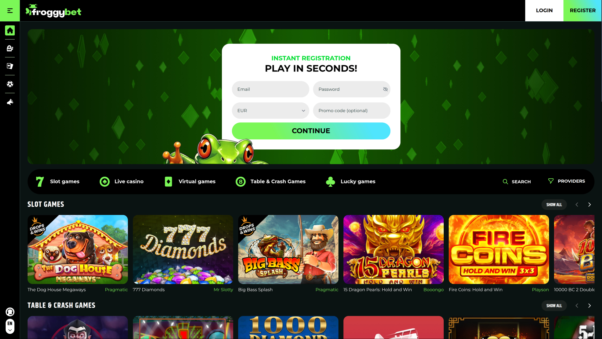 Froggybet Casino Desktop Homepage