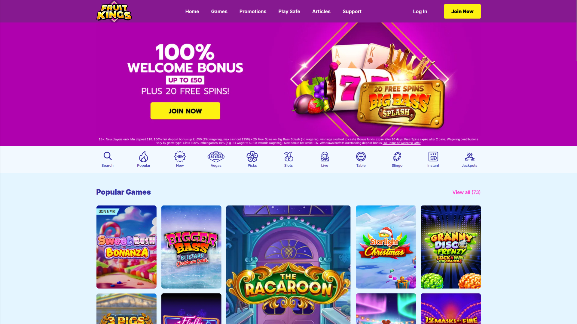 Página principal de escritorio del casino FruitKings