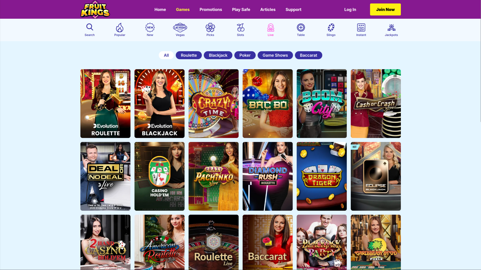 Casino FruitKings con crupier en vivo para ordenador