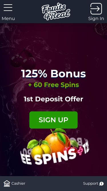 Página principal móvil del casino Fruits 4 Real