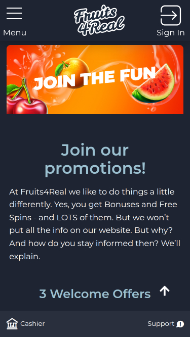 Promociones móviles del casino Fruits 4 Real